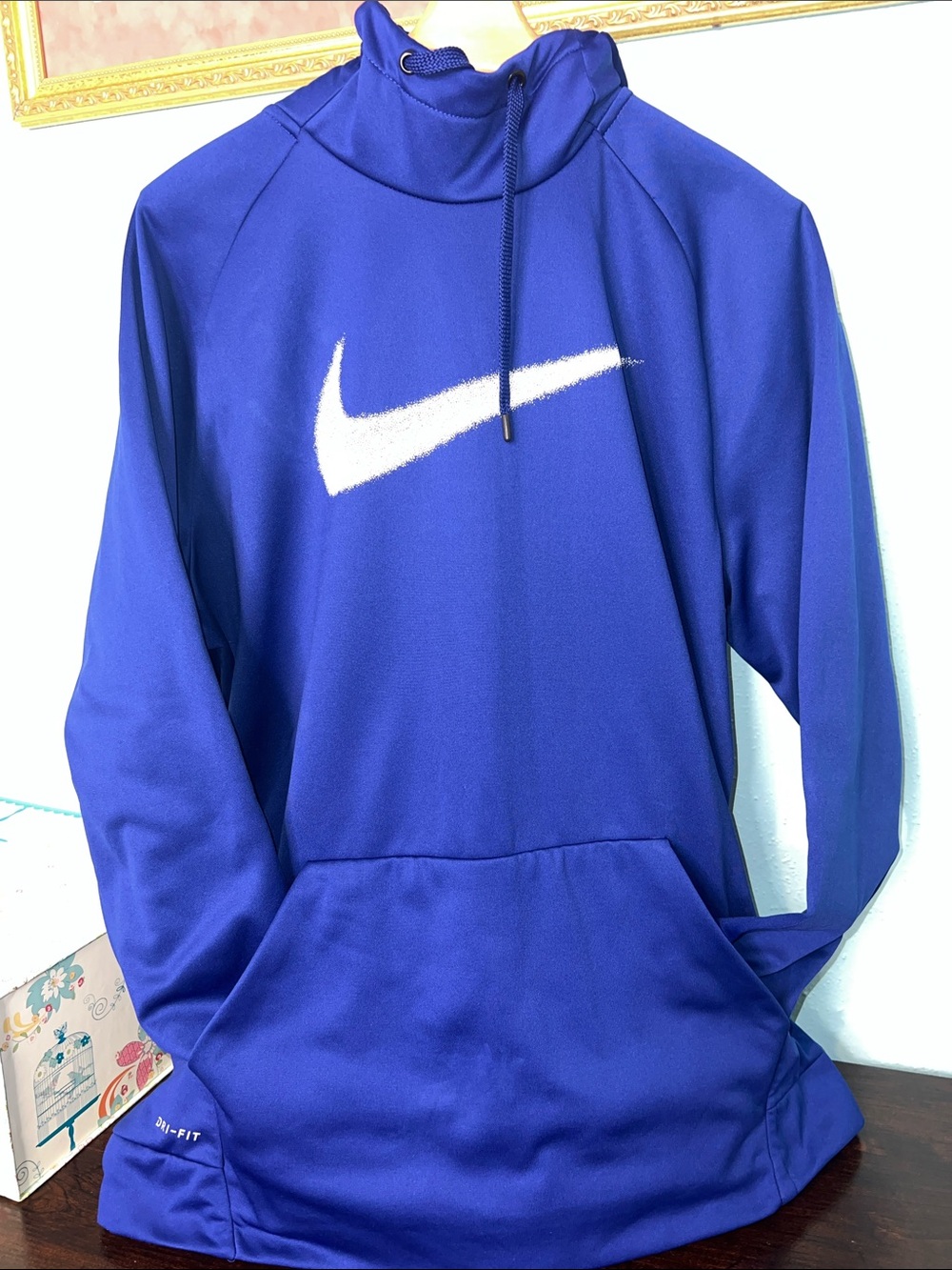 Nike Royal Blue Turtleneck Hoodie with White Swoosh
